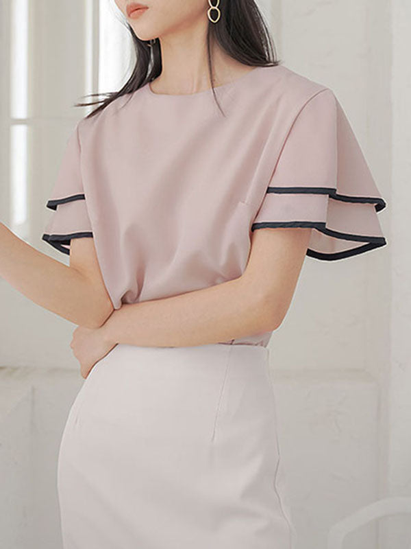 Falbala Tiered Short Sleeves Round-Neck T-Shirts Tops