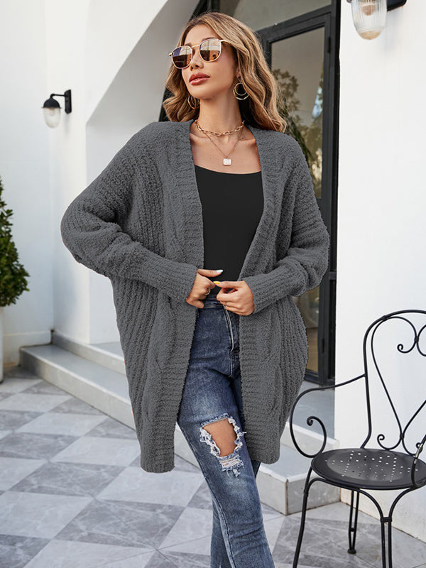 Casual Batwing Sleeves Loose Solid Color Cardigan Tops