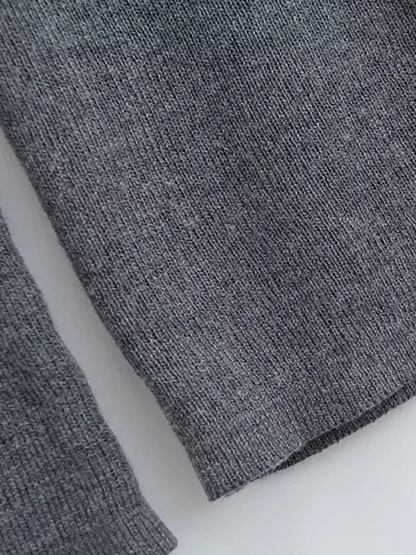Pleated Solid Color Split-Joint Long Sleeves Skinny Off-the-shoulder Pullovers Knitwear