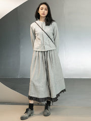 Urban Long Sleeves Buttoned Round-Neck Jacket Top+ Split-Joint Skirt Two Pieces Set