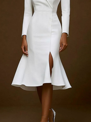 Solid Color Skinny Wrap Notched Collar Midi Dresses