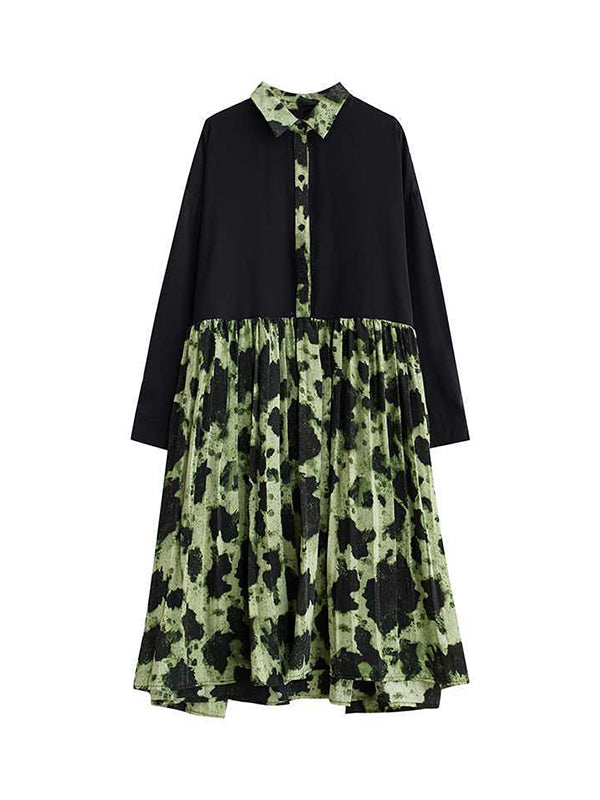 Buttoned Pleated Split-Joint A-Line High-Low Lapel Midi Dresses