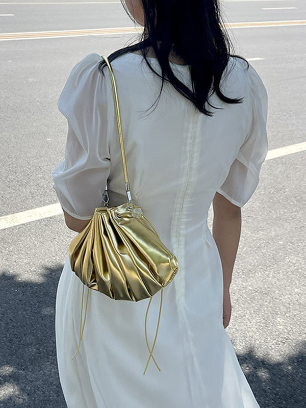 Chains Drawstring Shell Ruffled Zipper Crossbody Bags Accessories