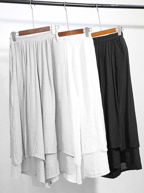 Elasticity Solid Color Split-Joint Loose Wide Leg Ninth Pants