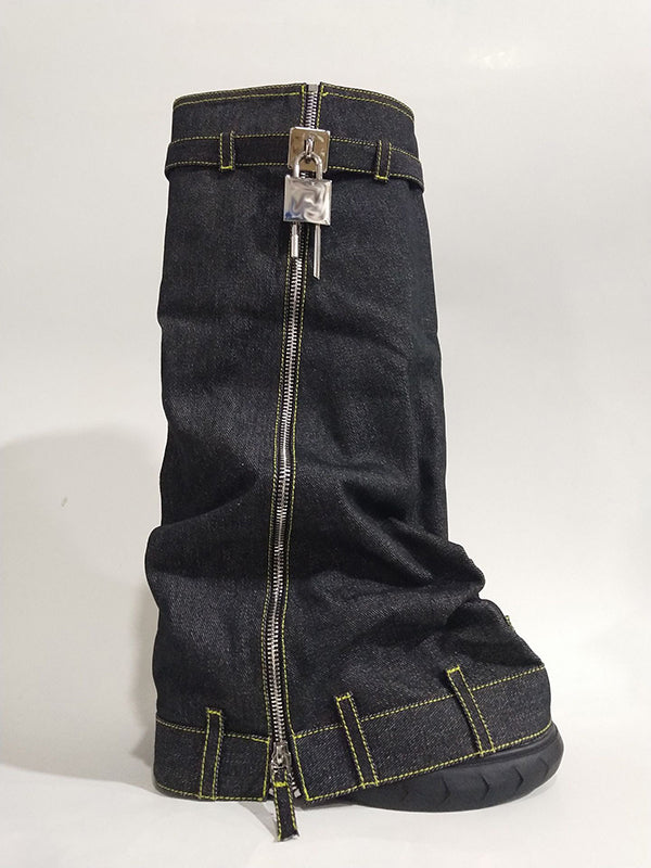 Buckle Round-Toe Zipper Boots