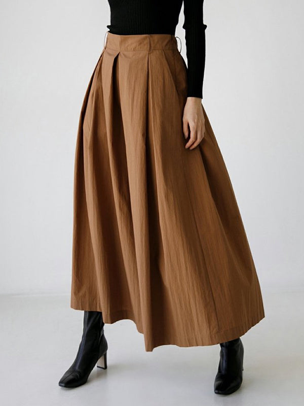Pleated Solid Color Tied Waist High Waisted Loose Trousers Wide Leg Pants