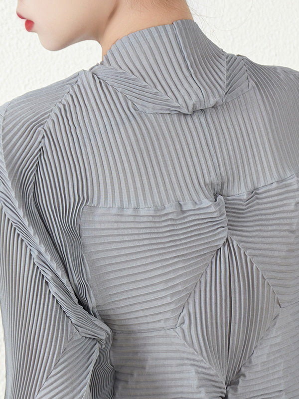 Original Creation Irregularity Long Sleeves Buttoned Pleated Solid Color Outerwear