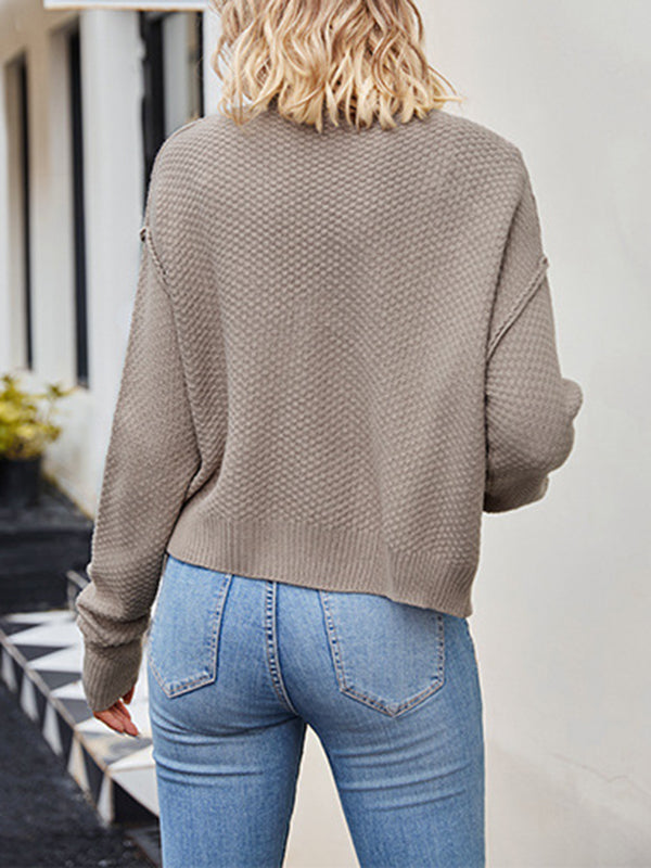 Split-Joint Long Sleeves Loose Round-Neck Cardigan Tops