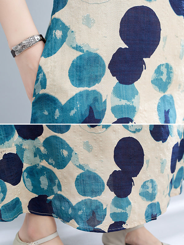 Polka-Dot Loose Sleeveless Round-Neck Maxi Dresses