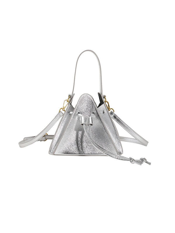 Drawstring Solid Color Split-Joint Triangle Handbags