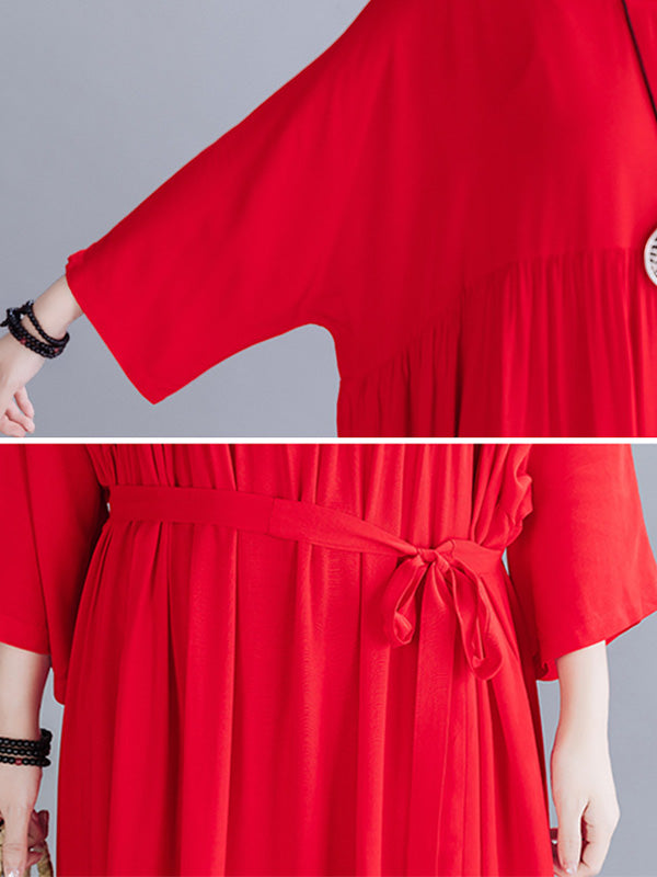 Simple Pleats Round-Neck Maxi Dress