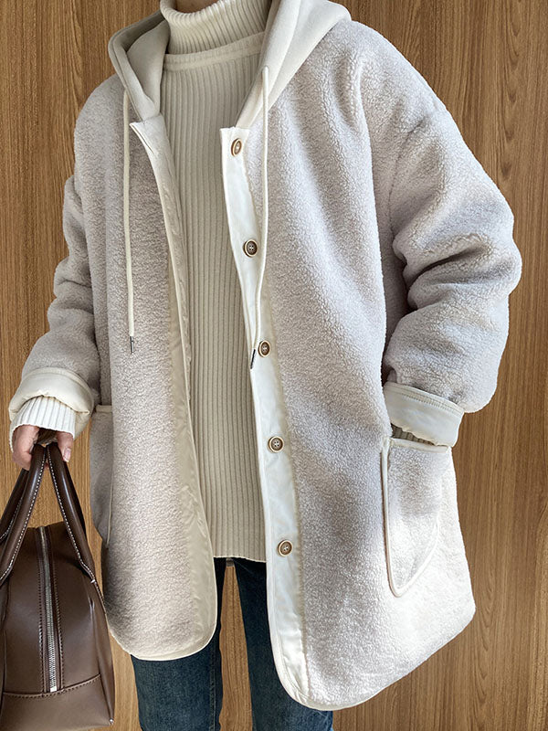 Original Creation Long Sleeves Loose Buttoned Keep Warm Hooded Coats Outerwear