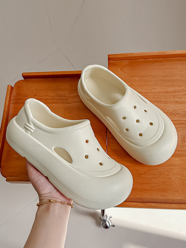 Hollow Round Cut Solid Color Sandals Platform Shoes Crocs