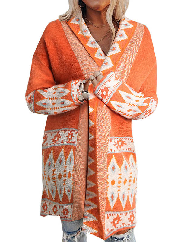 Contrast Color Long Sleeves Loose Collarless Cardigan Tops