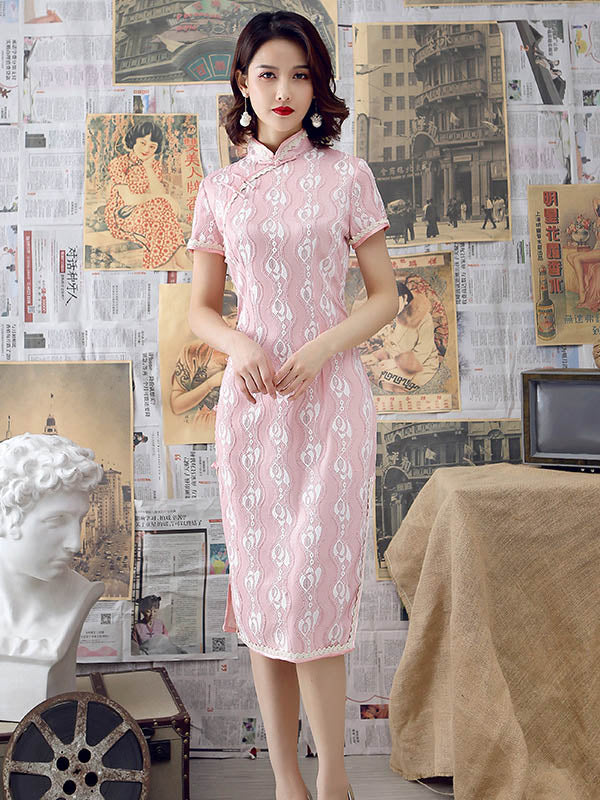 Graceful Slim Lacy Short Cheongsam
