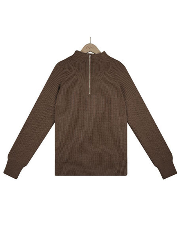 Stylish Loose Solid Color& Contrast Color Striped Lapel Collar Sweater Tops