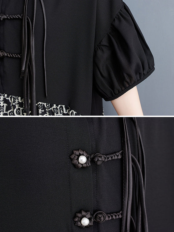 Knot Printed Split-Joint Loose Lapel Midi Dresses