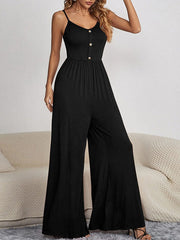 Pleated Split-Joint Sleeveless Wide Leg Spaghetti-Neck Jumpsuits
