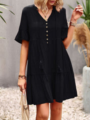 Falbala Loose V-Neck Mini Dresses