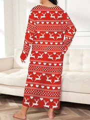 Animal Prints Printed Long Sleeves Loose Round-Neck Pajamas Maxi Dresses