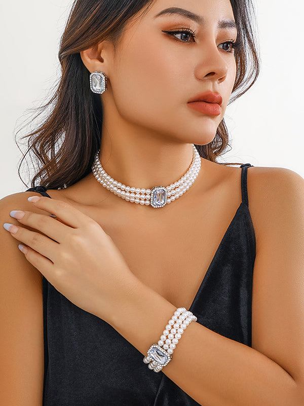 Geometric Layered Rhine Stones Earrings Accessories + Necklaces Accessories + Bracelet Accessories
