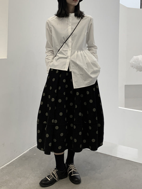 Elastics Polka-Dot Printed Split-Joint High Waisted Loose Skirts