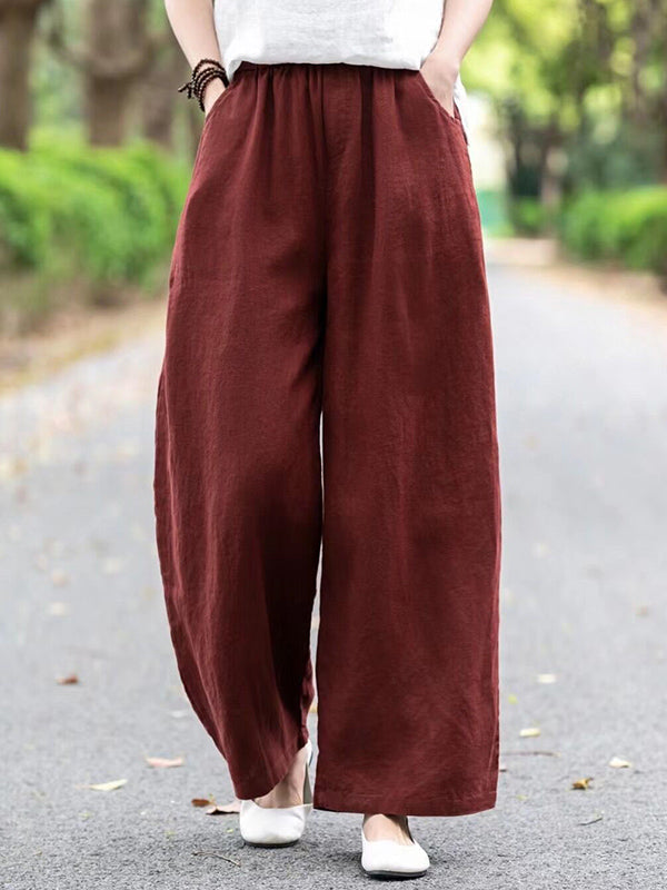 Elasticity Solid Color Loose Wide Leg Trousers Casual Pants Bottoms