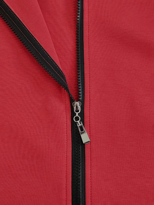 Long Sleeves Loose Contrast Color Pockets Split-Joint Zipper Round-Neck Midi Dresses