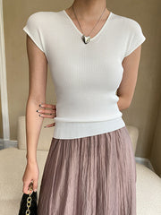 Solid Color Short Sleeves Skinny V-Neck T-Shirts