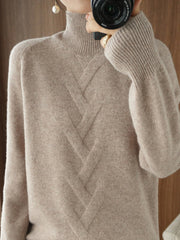 Casual Loose Long Sleeves Solid Color High-Neck Sweater Tops