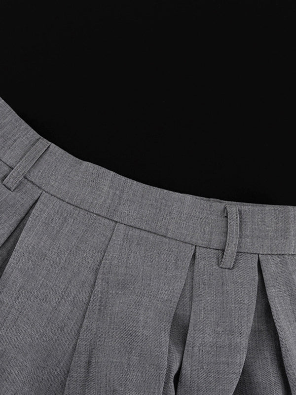 No Belt Pleated Solid Color A-Line High Waisted Skirts Bottoms