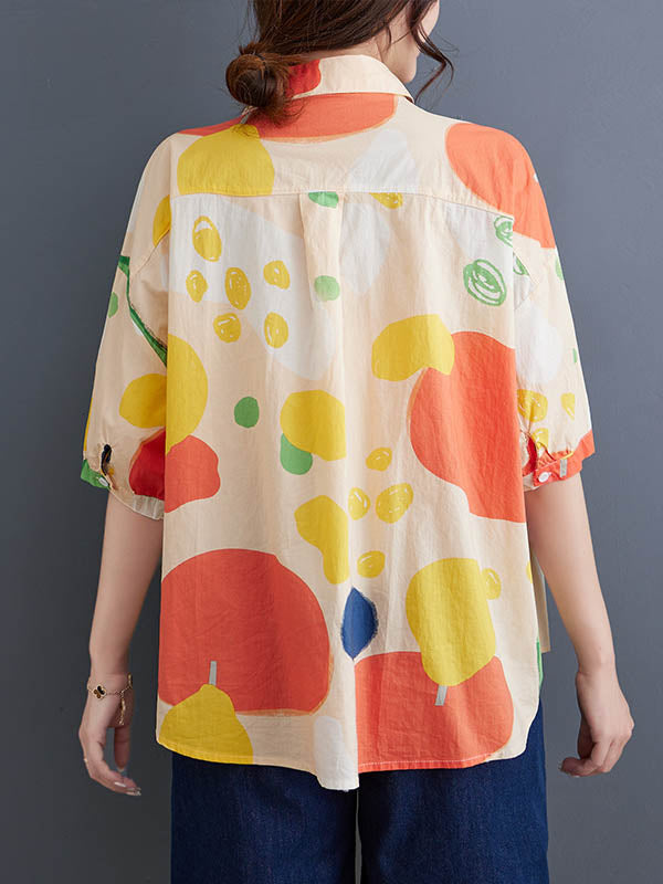 Contrast Color Polka-Dot High-Low Loose Lapel Blouses
