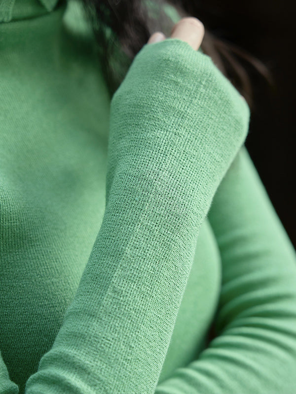 Solid Color Long Sleeves Skinny High-Neck Sweater Tops Pullovers