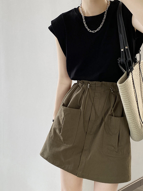 Split-Joint Loose Sleeveless Round-neck T-Shirts Tops