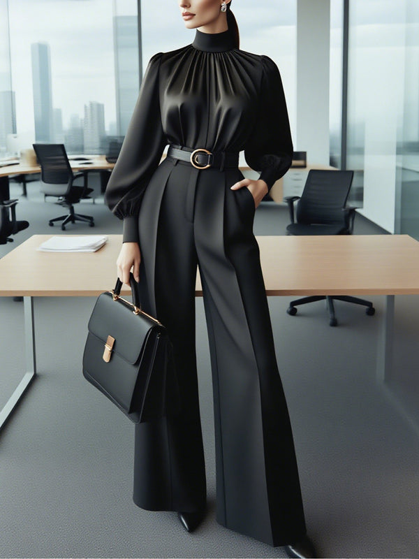 Solid Color Split-Joint Loose Wide Leg Suit Pants