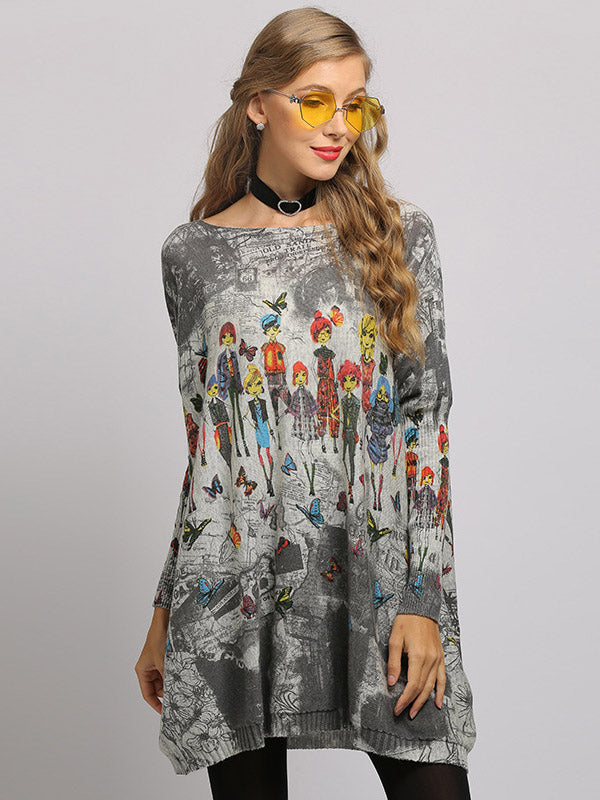 Urban Colorful Knitting Printed Long Sleeves Sweater