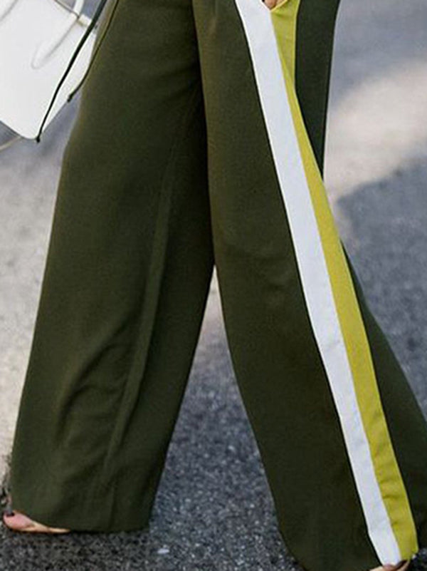 Contrast Color Drawstring Elasticity Split-Joint Loose Wide Leg Trousers Pants
