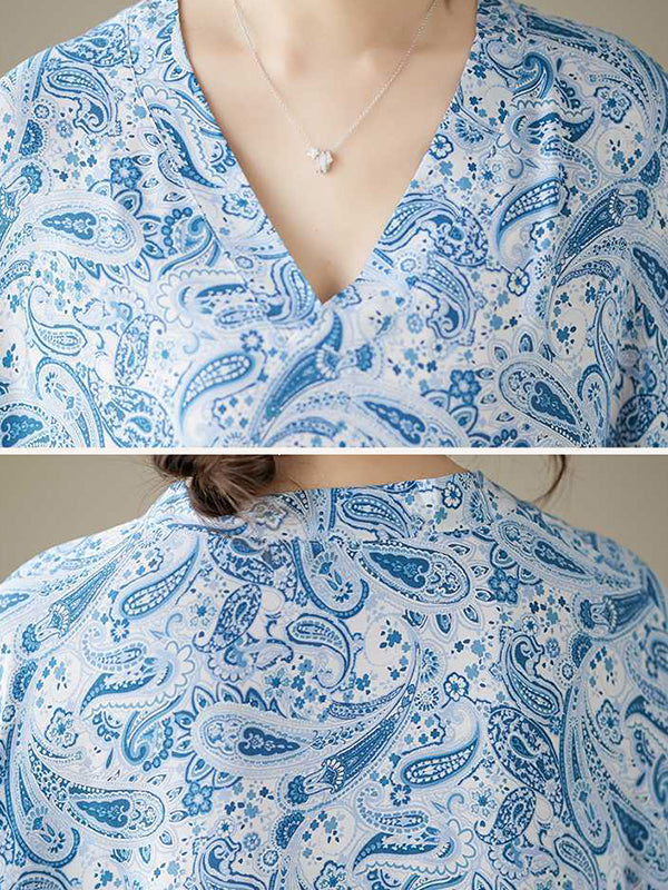 Printed Batwing Sleeves Loose V-Neck Maxi Dresses