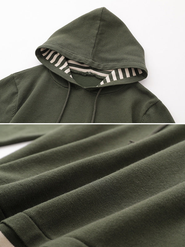 Casual 5 Colors Striped Hooded Long Sleeves Sweater Top
