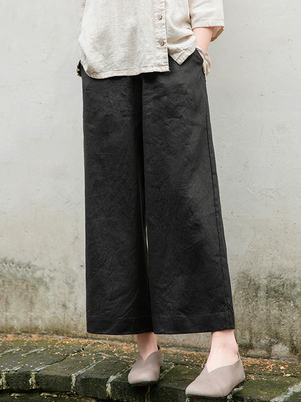 Simple Linen Column Elasticity Waist Pants
