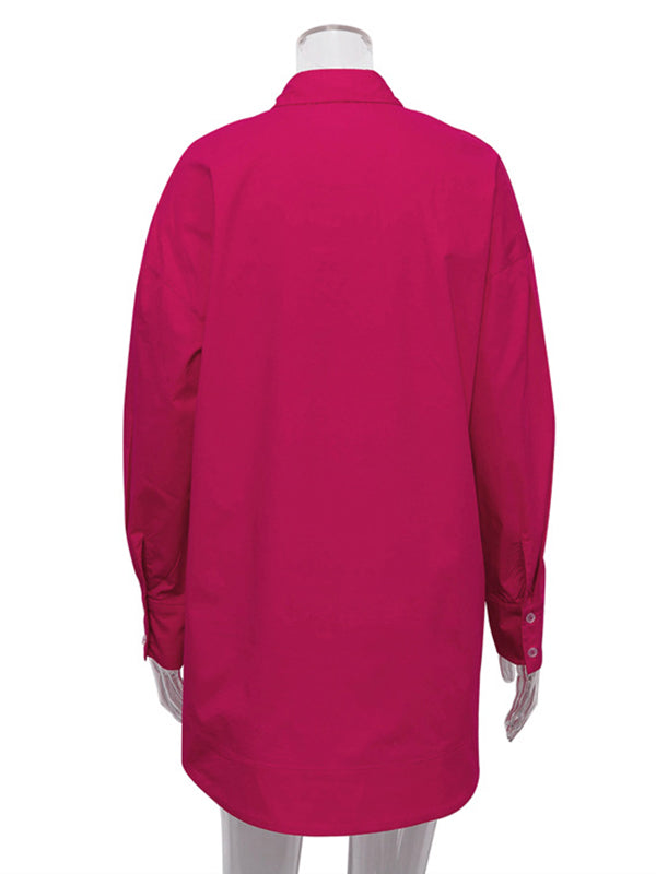 Solid Color Long Sleeves Loose Lapel Blouses