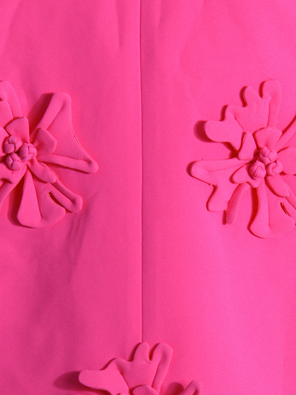 Flower-Embellished Solid Color Long Sleeves Lapel Outerwear Blazer