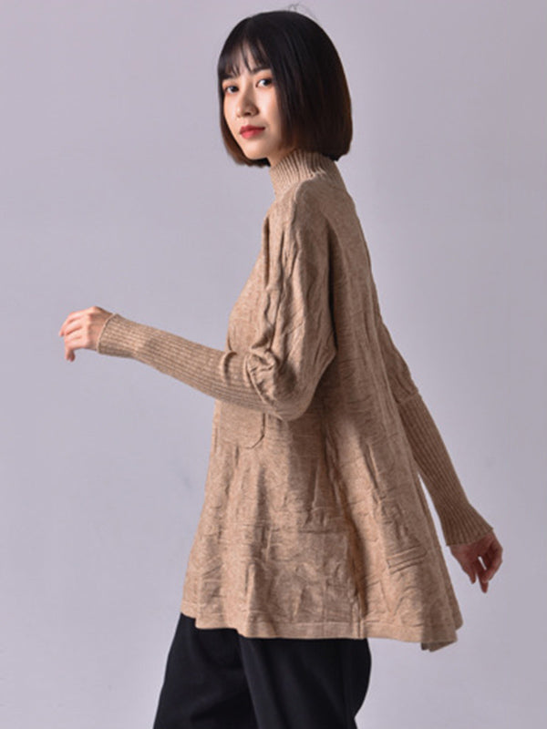 Original Pleated High-Neck Long Sleeves Sweater Top