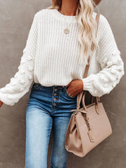 Hollow Solid Color Long Sleeves Loose Round-Neck Sweater Tops Pullovers Knitwear