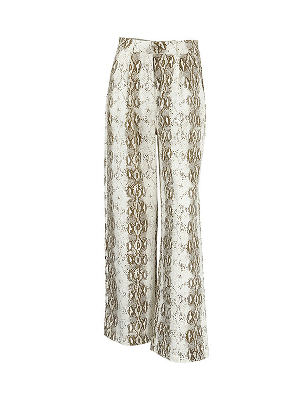 Elasticity Pockets Snakeskin Printed High Waisted Loose Trousers Pants