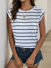 Split-Joint Striped Loose Short Sleeves Round-Neck T-Shirts