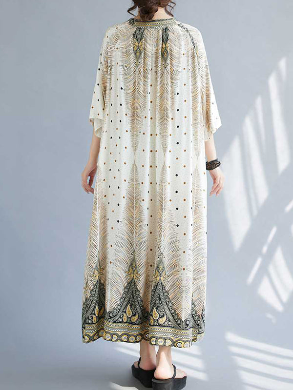 Pleated Pockets Polka-Dot Printed Half Sleeves High Waisted Round-Neck Midi Dresses