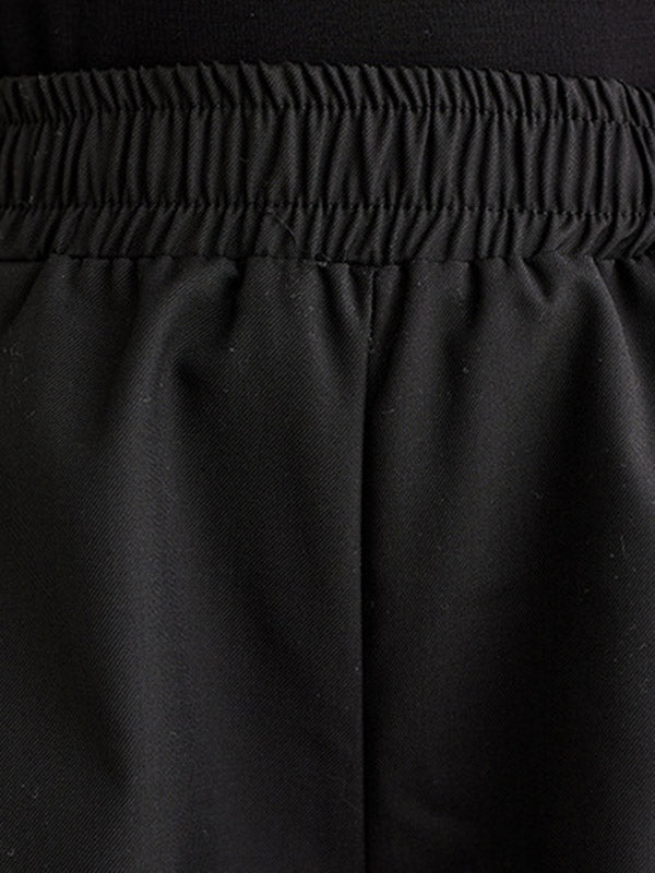 Elasticity Pleated Solid Color Split-Joint Streamer High Waisted Wide Leg Pants