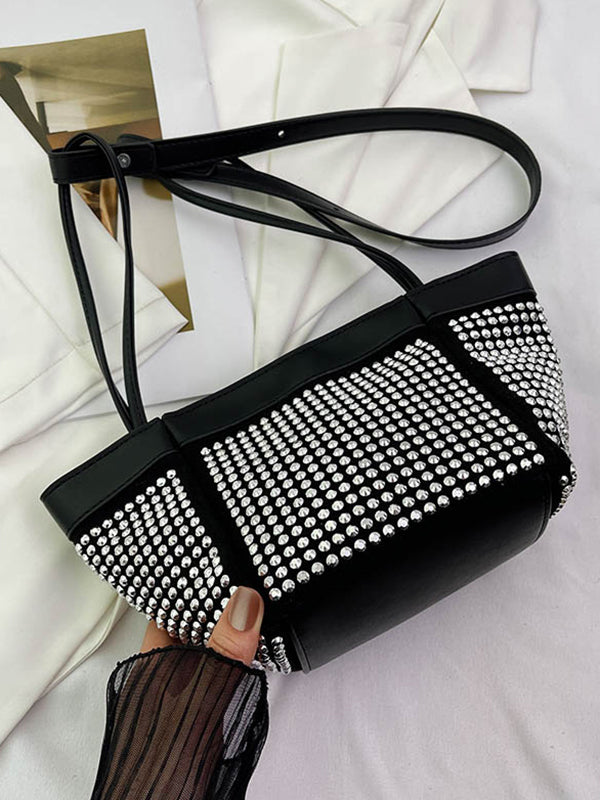 Rhine Stones Shiny Split-Joint Zipper Handbags Crossbody Bags
