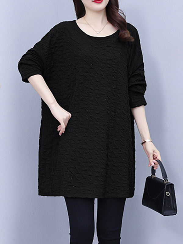 Solid Color A-line Long Sleeves Round-neck T-Shirts Tops